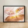 sugaring studio watercolour framed canvas showing golden sugar pour in blush spa setting