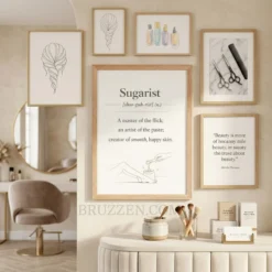 sugarist definition framed poster styled in curated gallery wall in warm feminine sugaring studio