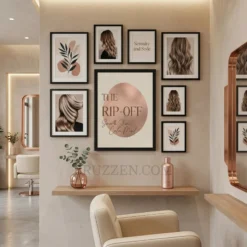 the rip-off framed poster styled in warm neutral gallery wall in boutique wax bar studio