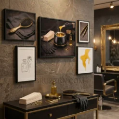 hot wax pot framed canvas styled on gallery wall in beauty studio treatment room