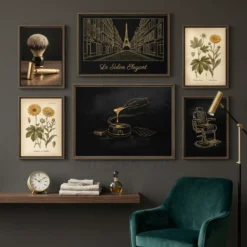 gold line art wax bar canvas styled on dark gallery wall in sugaring studio