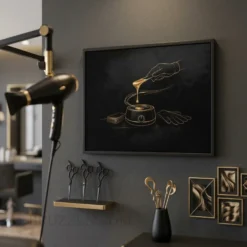 gold line art wax bar framed canvas hanging in modern beauty treatment room