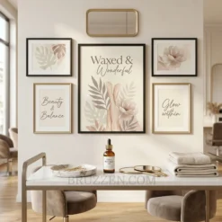 waxed and wonderful poster styled as hero piece on soft neutral gallery wall in wax studio
