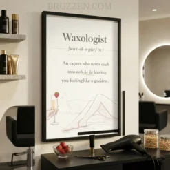 angled view of waxologist definition framed poster showing 0.75 inch ayous wood frame depth