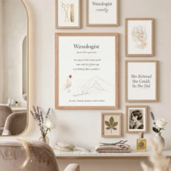 waxologist definition framed poster styled in curated gallery wall in bright feminine wax studio