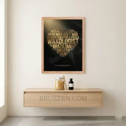 waxologist gold heart word cloud framed poster displayed in luxury wax bar reception area