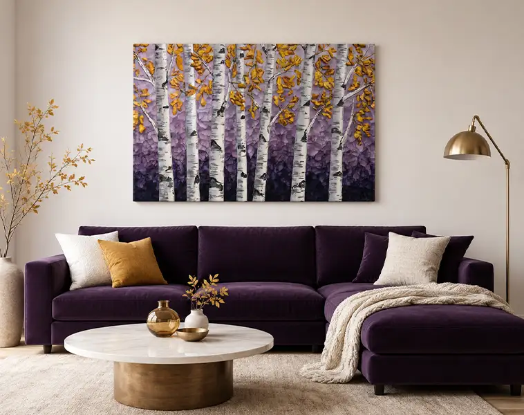 Bruzzen wall art displayed in a styled living room