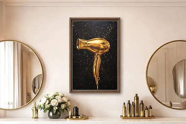 Bruzzen framed canvas print in a hair salon