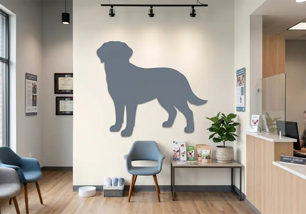 Veterinary practice room wall decor metal dog silhouette art