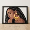 Black girl magic framed canvas wall art featuring Black woman with box braids and gold hoop earring