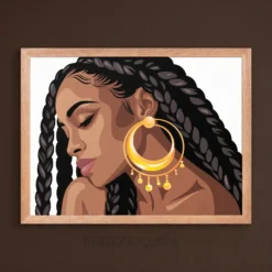 Box braids Black woman portrait canvas wall art in solid pine frame ready to hang