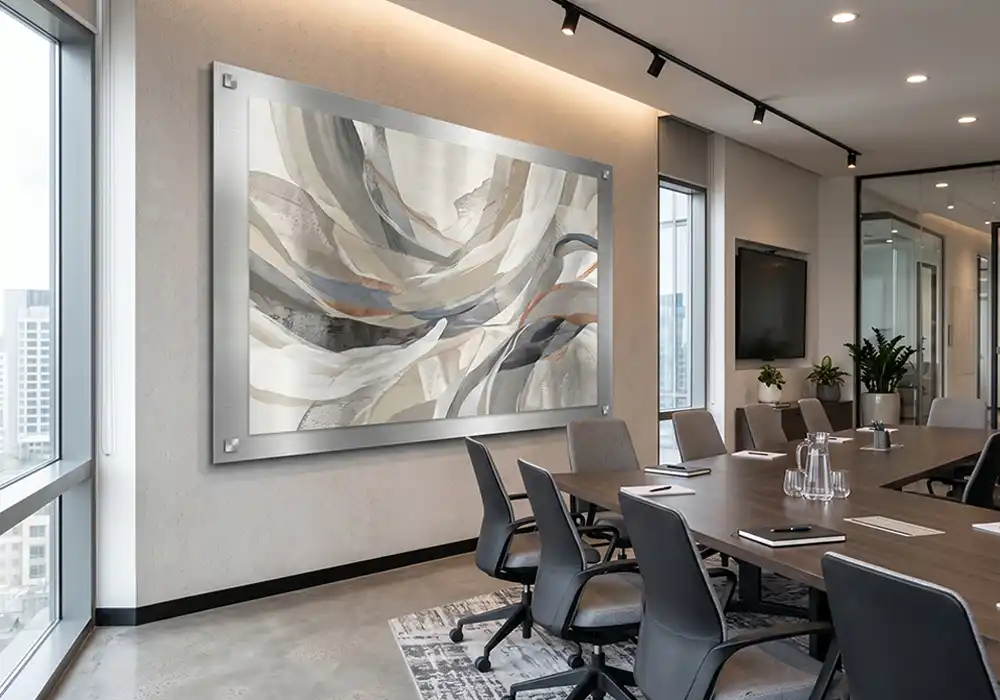 Conference/board room wall decor- aluminum print wall hanging featuring neutral colors