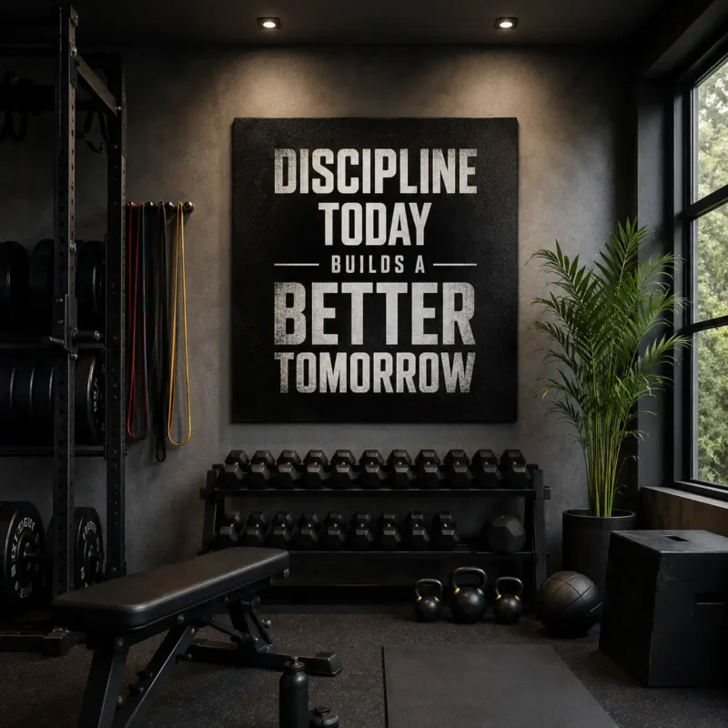 bold motivational print on a gym studio wall