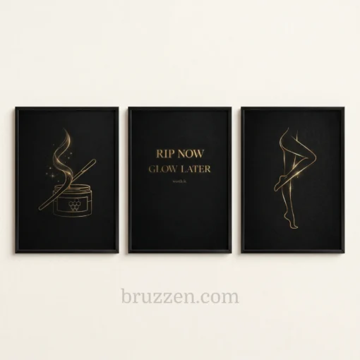 Rip Now Glow Later gold line art printable wall art set for waxing salon decor