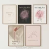 Set of 5 waxing salon printable wall art prints with feminine line art and watercolor in blush and charcoal