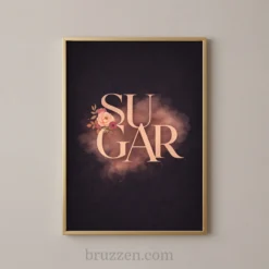 sugar typography floral line art print close up