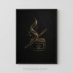 Gold and black waxing salon art print as on a wall in a beauty studio