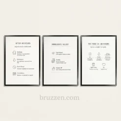 Set of 3 waxing aftercare instruction prints, minimalist black and cream printable wall art