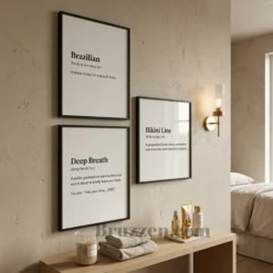 Minimalist typography wall art styled in a modern spa treatment room
