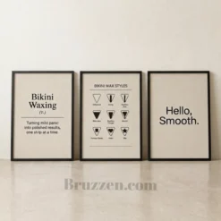 Three-piece bikini waxing salon wall art set with minimalist typography