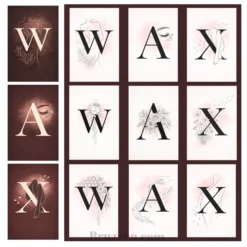 WAX monogram set with line art silhouette, eye, and legs in blush and merlot