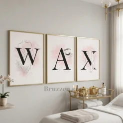 Blush and merlot WAX letter art styled in a modern bathroom