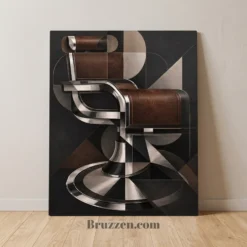 art deco barber chair glossy metal print barbershop wall art silver charcoal