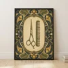 Art Nouveau scissors and comb illustration framed canvas print