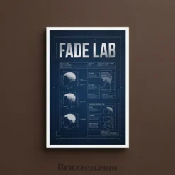 close-up of Fade Zone Blueprint Reference poster showing fade zone diagram detail and Ayous wood frame