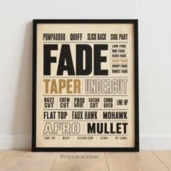 barbershop cut menu framed poster black print wall decor