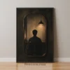 barbershop mirror reflection silhouette framed canvas print