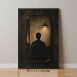 barbershop mirror reflection silhouette framed canvas print
