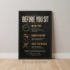 before you sit barbershop etiquette framed poster black cream gold typography