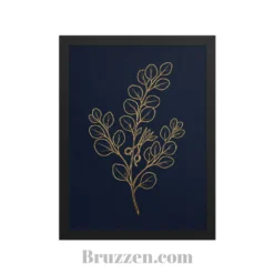Close-up of barbershop scissors branch framed poster showing gold linework and black Ayous wood frame