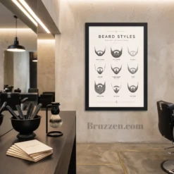 beard styles chart framed print styled beside barbershop styling station