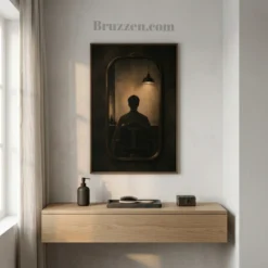editorial-style barbershop mirror canvas styled in upscale grooming loung