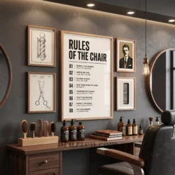 rules of the chair typography poster anchoring minimalist editorial barbershop gallery wall