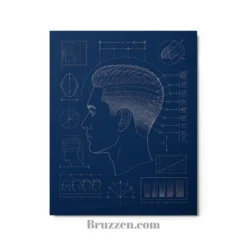 close-up of fade haircut blueprint metal print showing linework and glossy finish