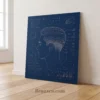 fade haircut blueprint glossy metal print barbershop wall art navy and white