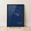 fade haircut blueprint framed poster barbershop wall art white linework on deep navy background
