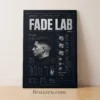 FADE LAB typography blueprint glossy metal print barbershop wall art navy black white