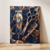 low poly geometric barber tools glossy metal print hidden clippers scissors comb silhouette