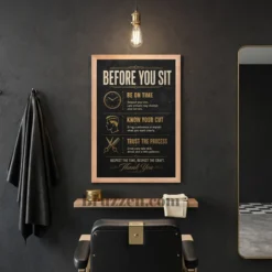 before you sit framed print styled in luxury mens grooming lounge