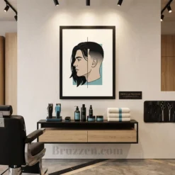 Flat vector split fade framed poster styled in modern graphic barbershop