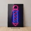 neon barber pole glossy metal print barbershop wall art glowing pink blue