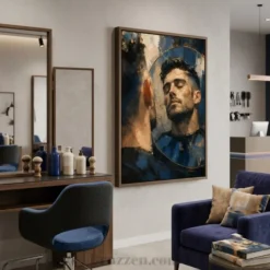 side profile of impressionist mirror reflection framed canvas showing 1.25-inch pine frame depth
