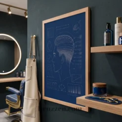 side profile of fade haircut blueprint framed poster showing 0.75 inch Ayous wood frame depth
