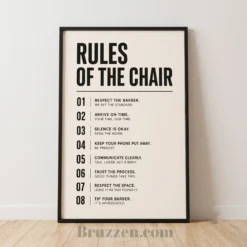 rules of the chair typography framed poster minimalist barbershop etiquette list black on cream