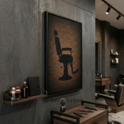 side profile of barber chair brick silhouette framed canvas showing 1.25-inch pine frame depth