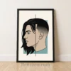 Split profile long hair and fade haircut framed poster in black frame, barbershop wall art